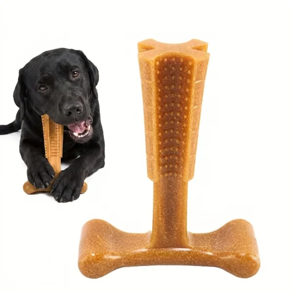 T-Shaped Dental Chew Toy for Dogs, Durable Non-Splintering Teeth Cleaning Chew Toy with Textured Ridges, Ergonomic Grip Design for Aggressive Chewers, Teething Puppies and Adult Dogs