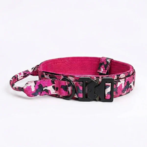 Heavy Duty Tactical Dog Collar with Handle (Camouflage Fuchsia)