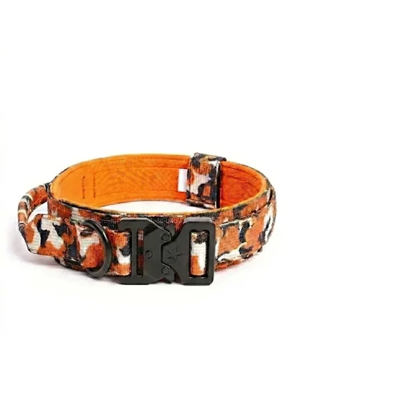 Heavy Duty Tactical Dog Collar with Handle (Orange Camo)