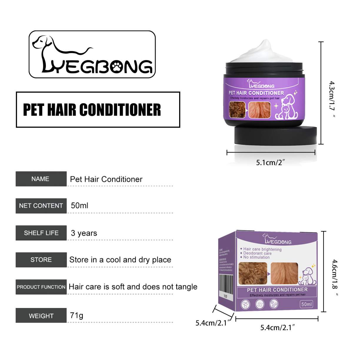 Pet Hair Conditioner For Dogs Cats, Moisturizing Detangling Pet Coat Conditioner, Anti Static, Softens & Brightens Fur, Long Lasting Fragrance, 50ml - Image 2