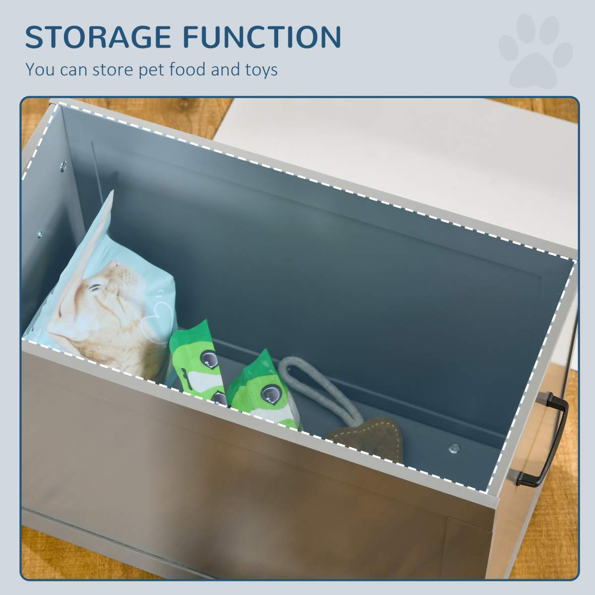 Raised Pet Feeding Storage Station with 2 Stainless Steel Bowls Base for Large Dogs and Other Large Pets, Gray - Image 3
