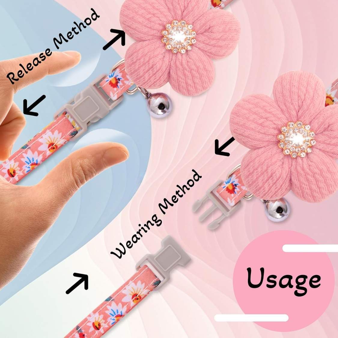 Small Dog Collar With Flower, Spring Dog Collar For Girl Dog Collars For Small Dogs Cute Dog Collar With Bell, Adjustable Length - Image 5