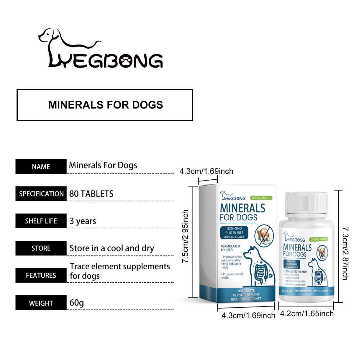 Dog Mineral Supplement Tablets, 80 Chewable Tablets, Calcium Magnesium & Trace Minerals, Appetite & Bone Health Support, Non-GMO Pet Vitamins - Image 9