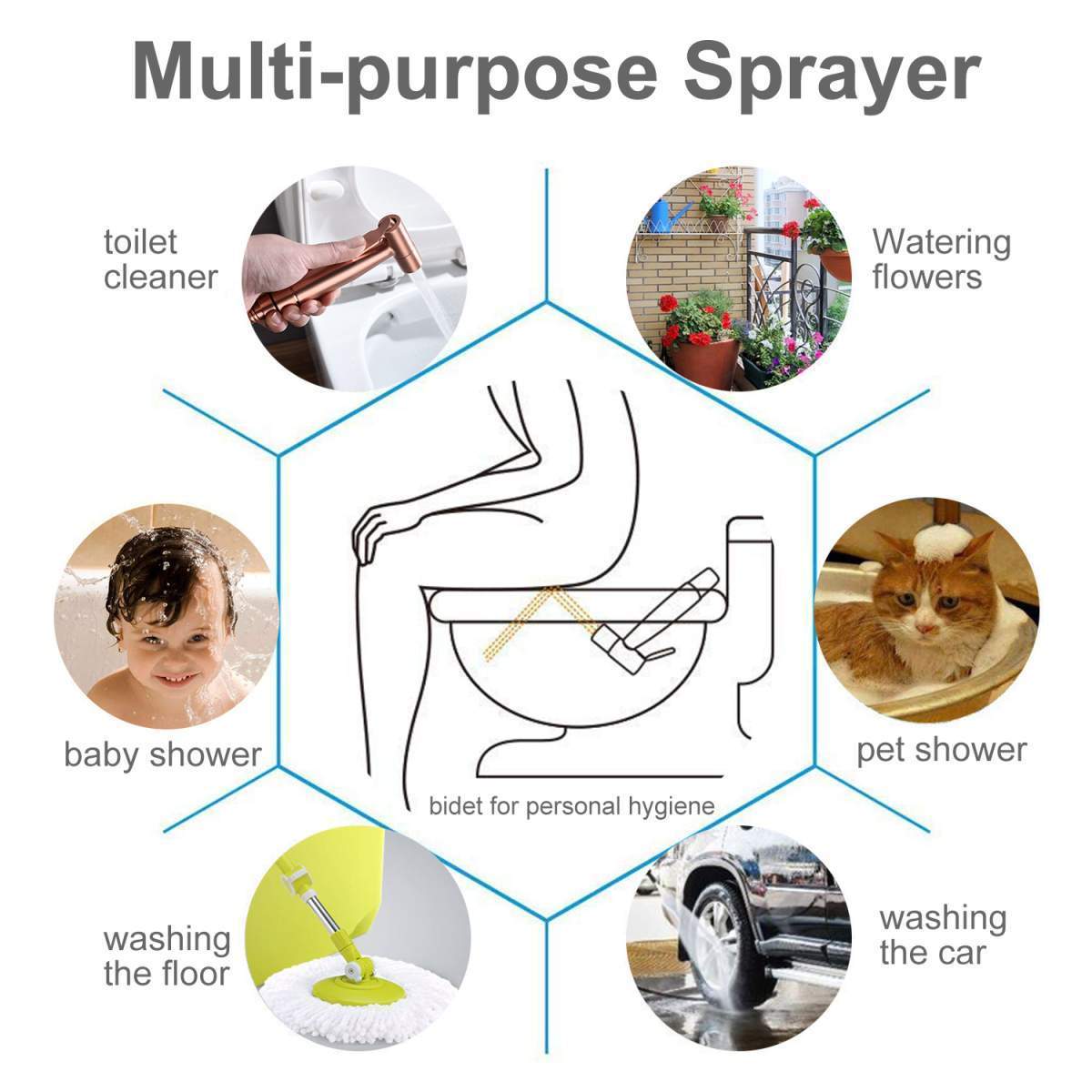 Handheld Toilet & Bathroom Sprayer with Stainless Steel Hose – Rose Gold - Image 5
