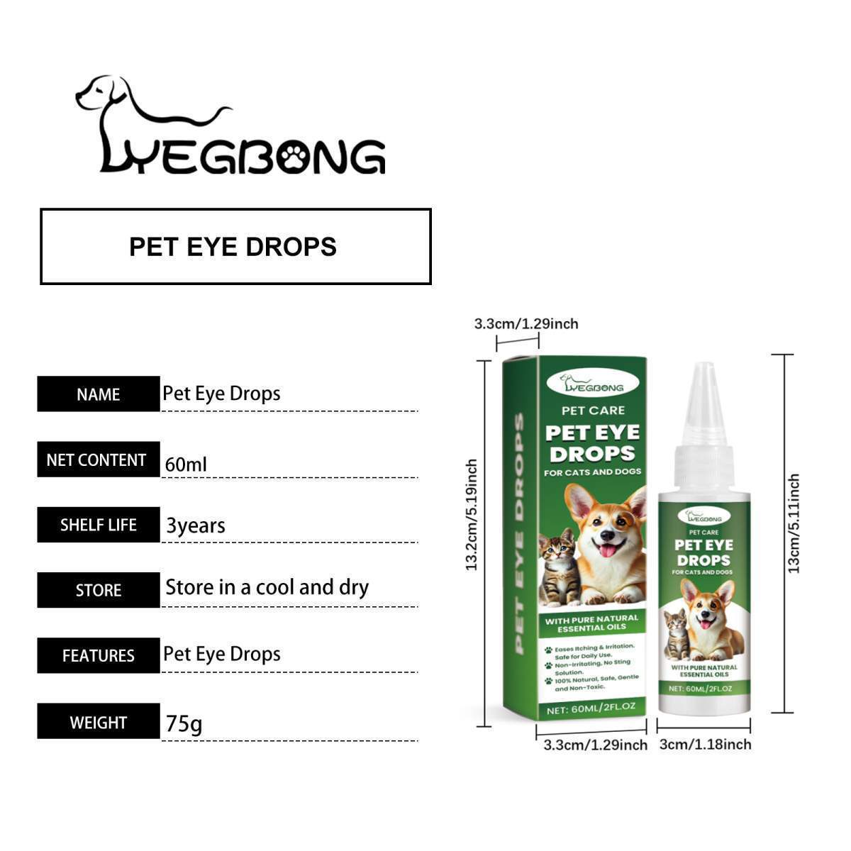 Dog Cat Eye Drops, Gentle Eye Care With Sodium Hyaluronate & Vitamin E, Soothe Irritation, 60ml Pet Eye Cleaner - Image 5