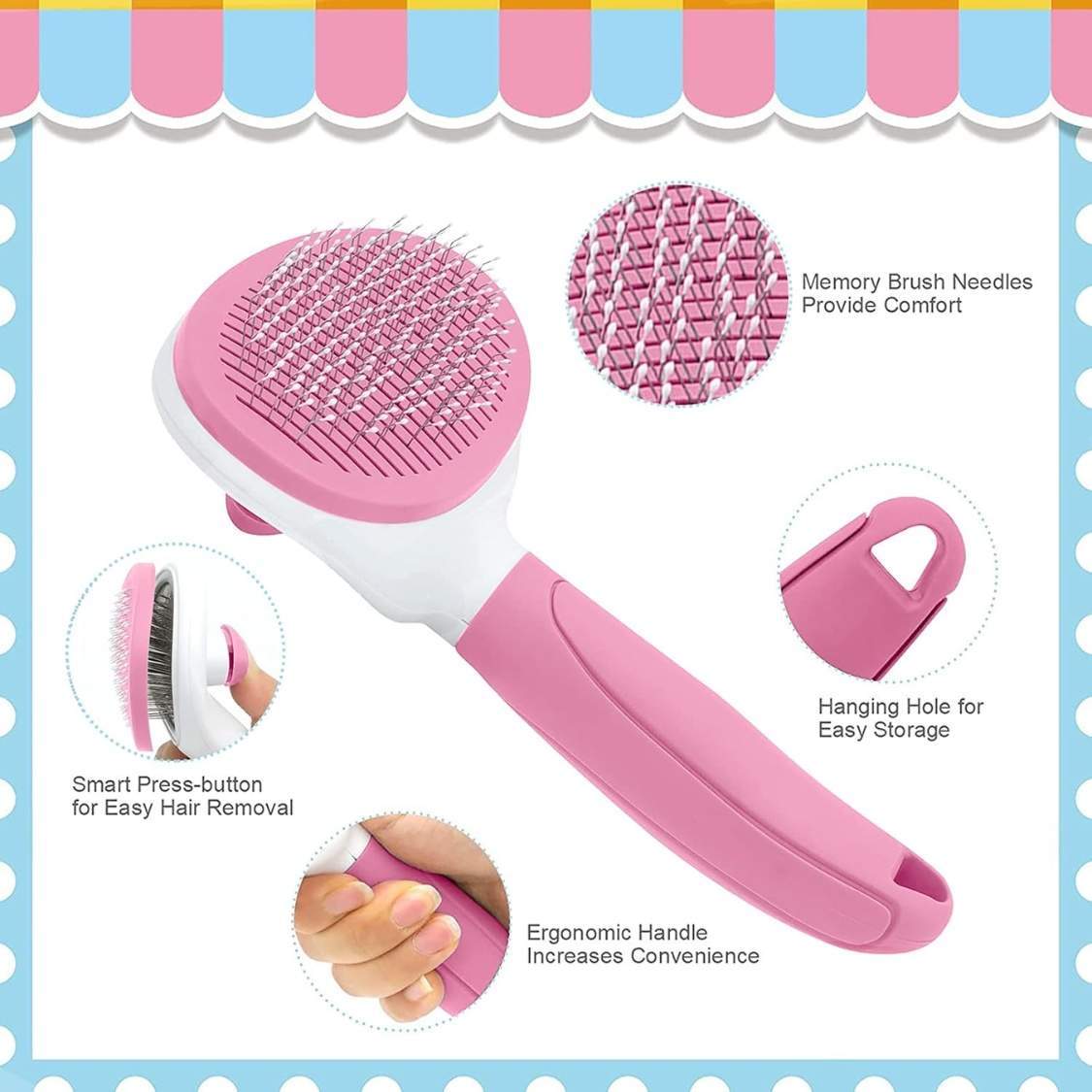 Cat Brushes For Indoor Cats, Dog Brush For Shedding With Metal Cat Comb, Self Cleaning Pet Hair Brush With Release Button For Grooming Kitten - Image 2