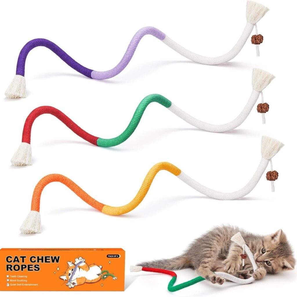 Cat Toys Chew Ropes 3Pcs With Refillable Natural Catnip