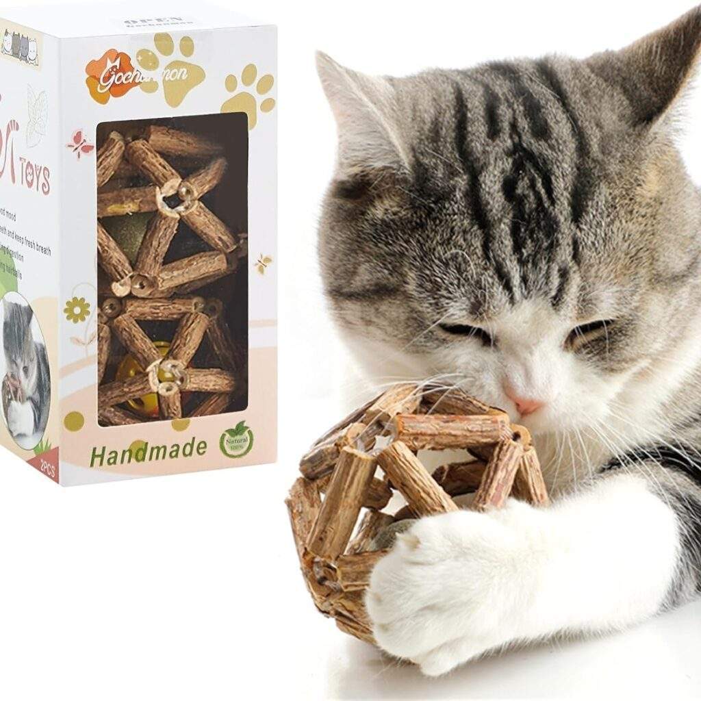Natural Silvervine Stick Catnip Ball Bell Ball Cat Toys For Indoor Cats- Cleaning Teeth Molar Tools Cat Chew