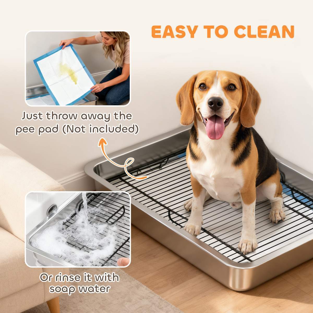 Dog Potty Tray Stainless Steel for Small and Medium Dogs, Dog Training Tray for Porch, Bathroom, Balcony, 28" x 20" x 4" - Image 3