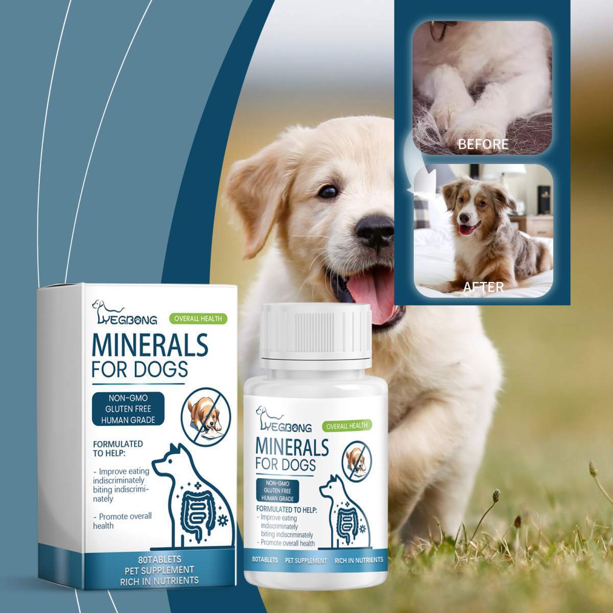 Dog Mineral Supplement Tablets, 80 Chewable Tablets, Calcium Magnesium & Trace Minerals, Appetite & Bone Health Support, Non-GMO Pet Vitamins - Image 4