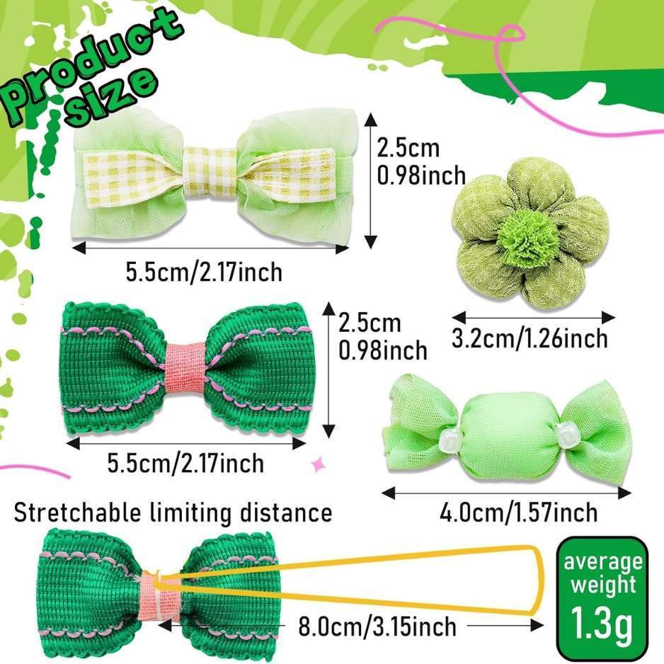 20Pcs Green Dog Hair Bows With Rubber Bands For Small Medium Dogs - Image 3