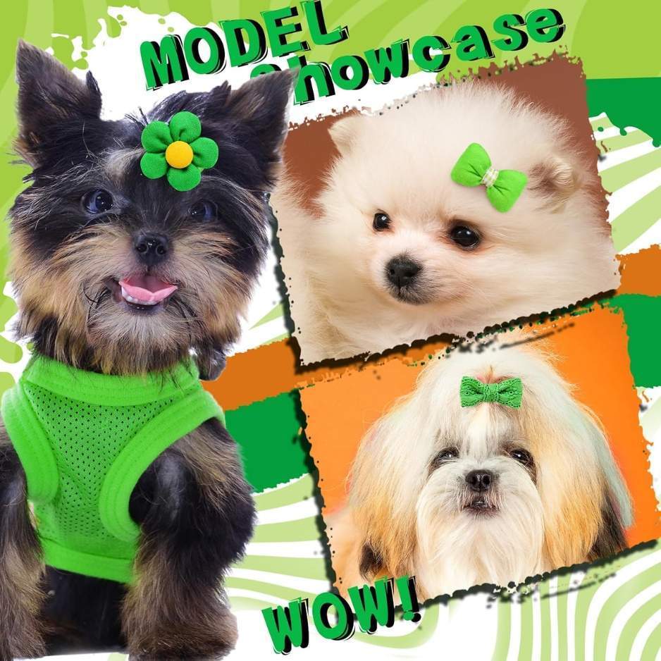 20Pcs Green Dog Hair Bows With Rubber Bands For Small Medium Dogs - Image 4