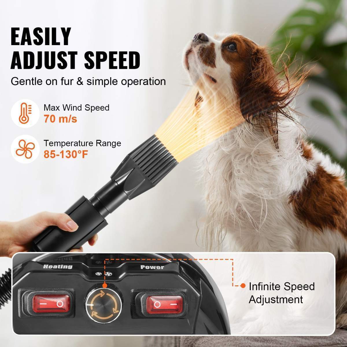 Dog Dryer, 2800W/4.3HP Dog Blow Dryer, Pet Grooming Dryer With Adjustable Speed And Temperature Control, Pet Hair Dryer With 4 Nozzles And Extendable Hose, Grey And Black - Image 5