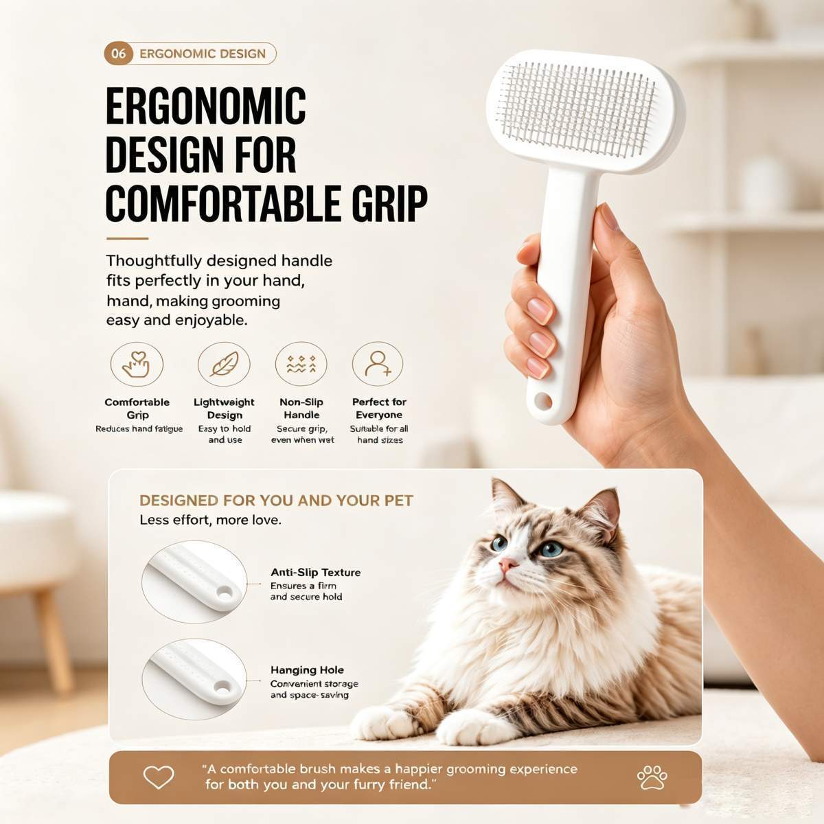 Pet Slicker Brush For Cats & Dogs, Self-Cleaning Grooming Brush With One-Click Hair Removal, Gentle Deshedding Tool For Long & Short Hair, Skin-Friendly Pet Grooming Comb - Image 6