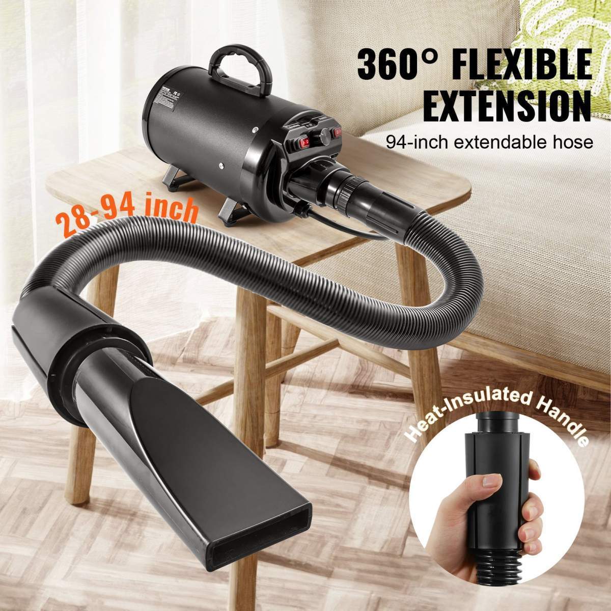 Dog Dryer, 2800W/4.3HP Dog Blow Dryer, Pet Grooming Dryer With Adjustable Speed And Temperature Control, Pet Hair Dryer With 4 Nozzles And Extendable Hose, Black - Image 4