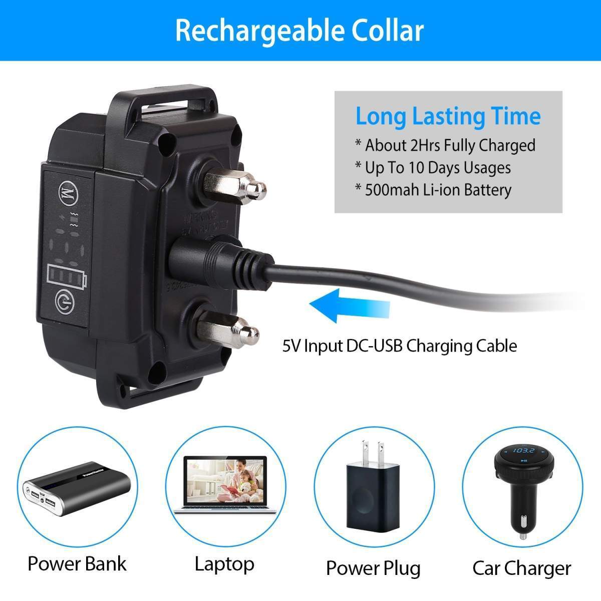 Dog Bark Collar Rechargeable Waterproof Beep Vibration Static Stimulation Bark Stopper Automatic Identification Collar With 6 Intensity Dual Modes - Image 10