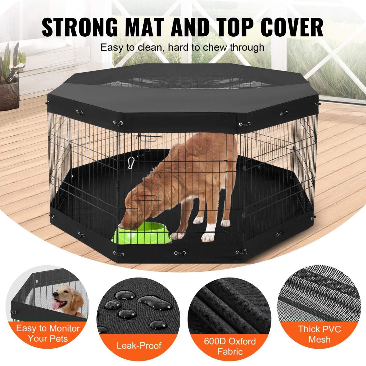 Dog Playpen 8 Panels Foldable Metal Dog Exercise Pen With Pad Cover 30"H - Image 3