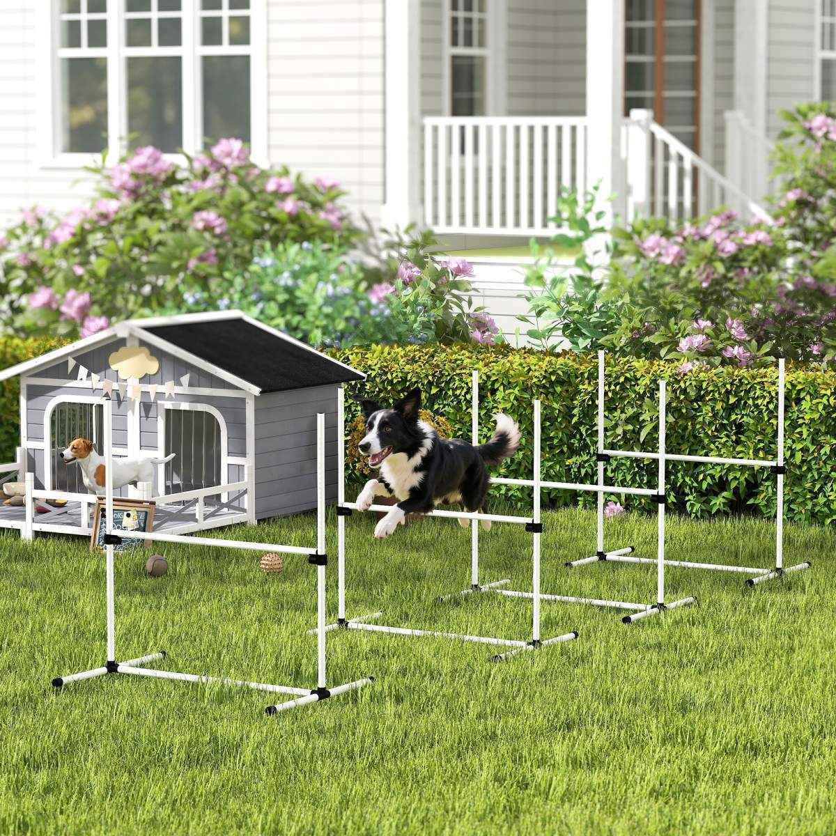 4 Piece Dog Agility Training Equipment for Dog Agility Course with Adjustable Height Jump Bars, Included Carry Bag, & Displacing Top Bar, White - Image 4