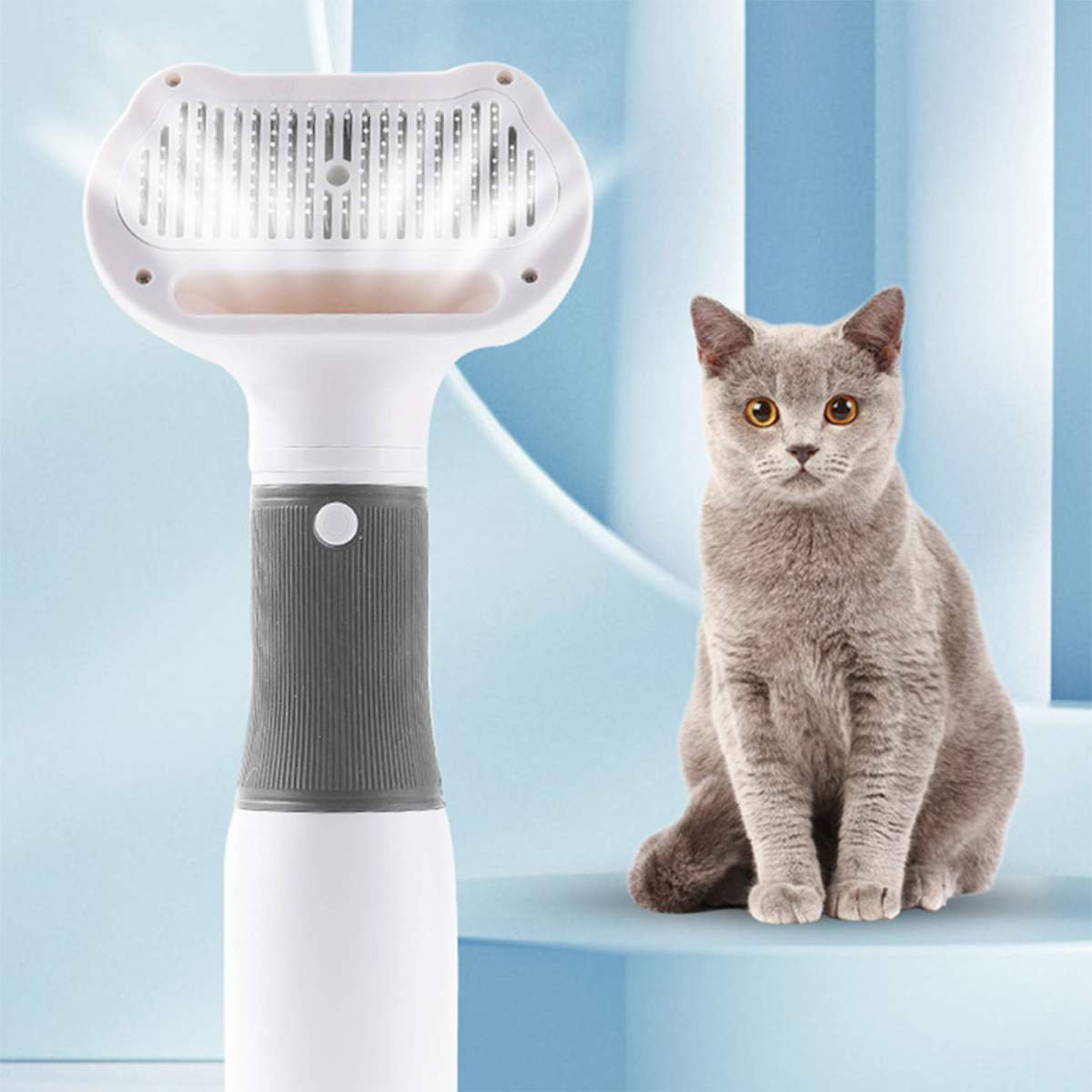 Pet Hair Dryer With Slicker Brush Low Noise 600W 3 Temperature Adjustable 3 In 1 Grooming Dog Blow Dryer For Cats Gray - Image 2