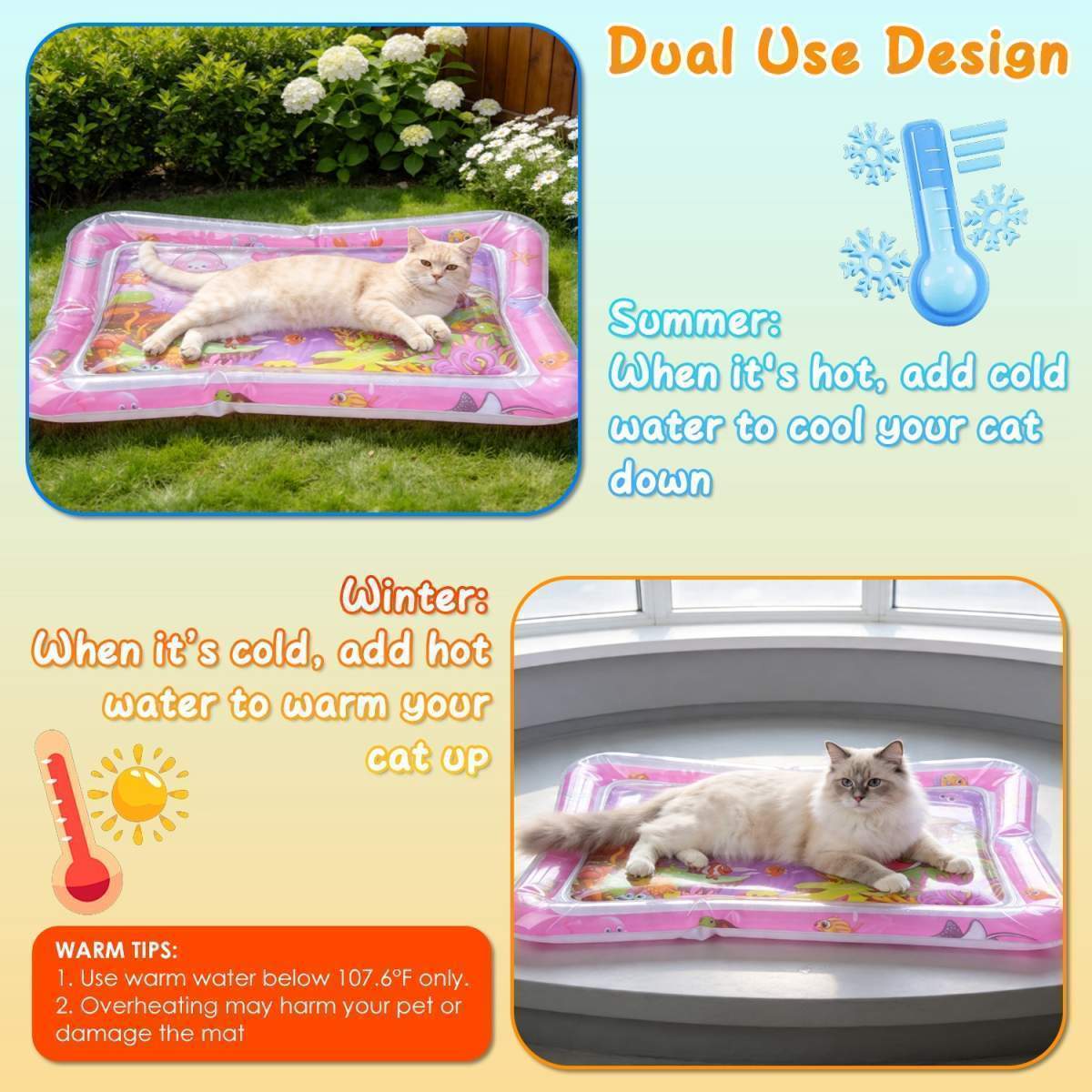 Cat Water Mat Interactive Sensory Play Mat With Floating Fish Toys LED Color Changing Light Thickened PVC For Indoor Cats Kittens Pet Enrichment - Image 2