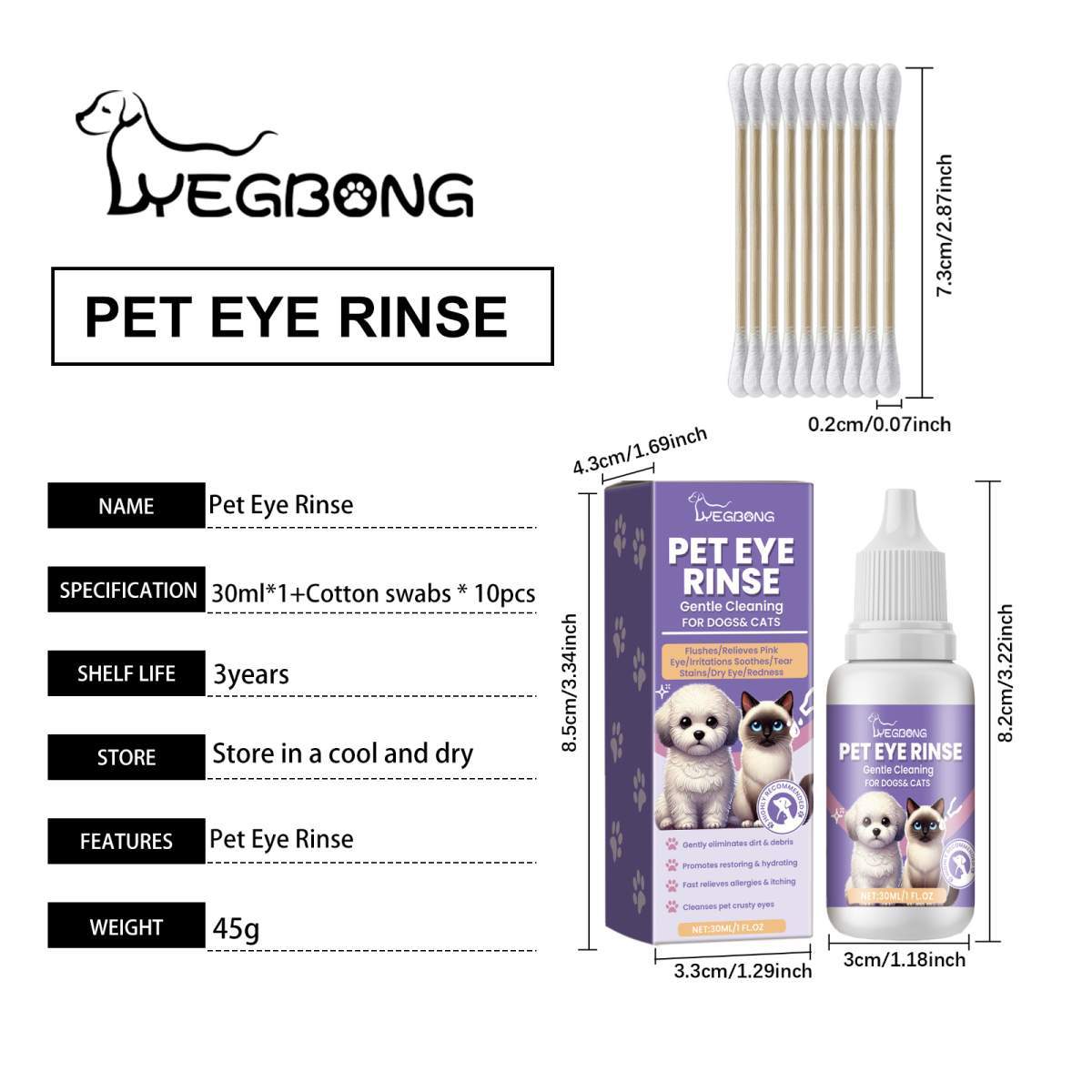 Pet Eye Rinse For Dogs & Cats, Gentle Eye Cleaner Solution With Hyaluronic Acid, Honeysuckle Extract & Taurine, Tear Stain Remover For Daily Eye Care, 30ml With Cotton Swabs - Image 6