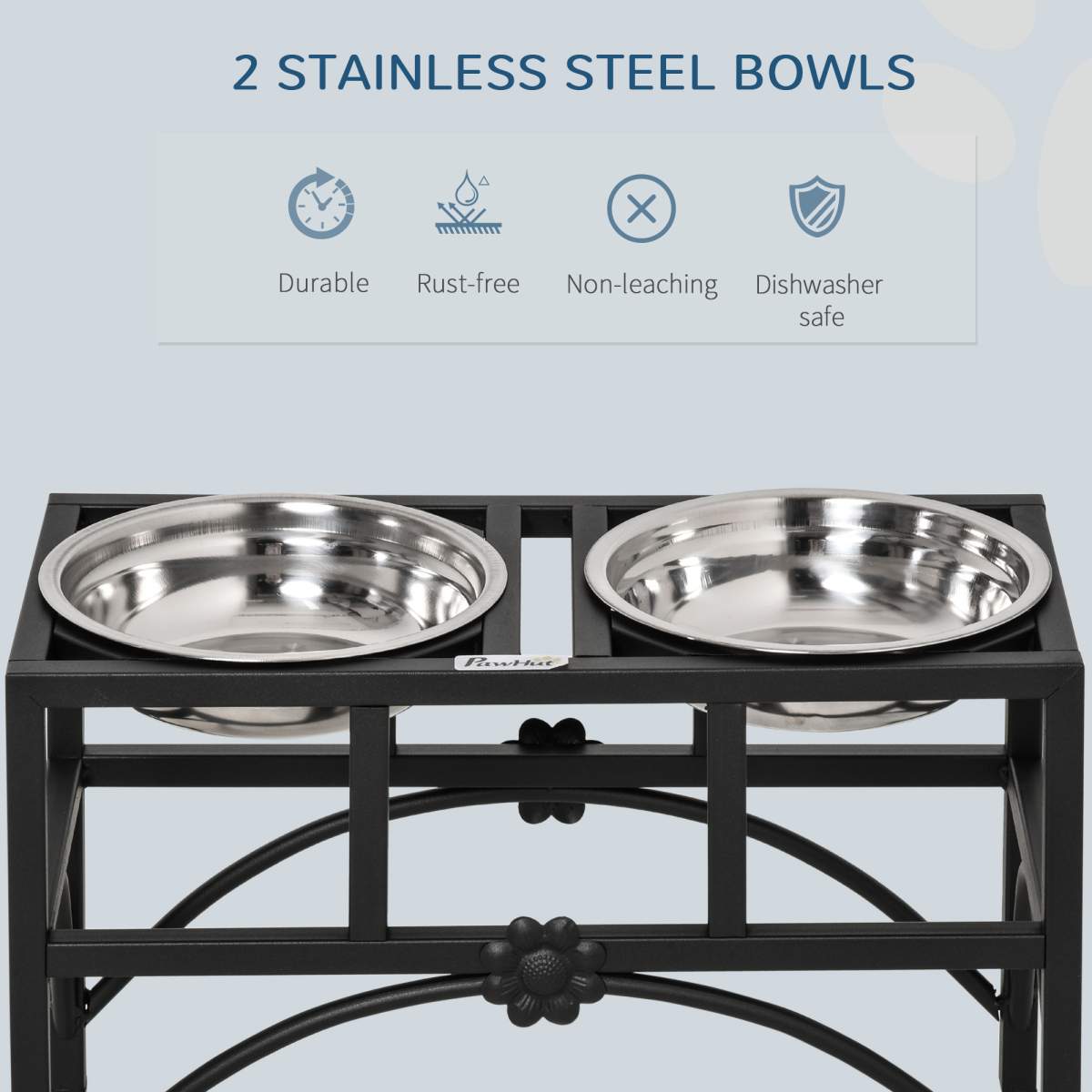 17" Double Stainless Steel Heavy Duty Dog Food Bowl Elevated Pet Feeding Station - Image 2