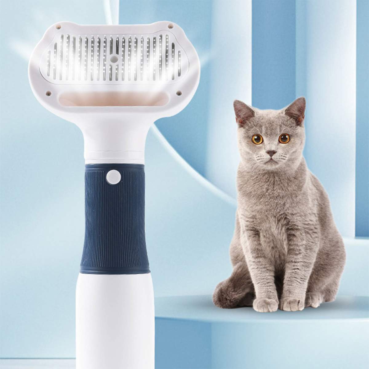 Pet Hair Dryer With Slicker Brush Low Noise 600W 3 Temperature Adjustable 3 In 1 Grooming Dog Blow Dryer For Cats Navy - Image 5
