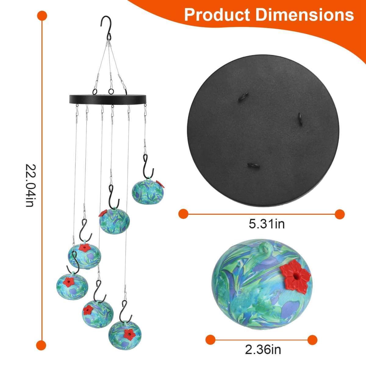 1Pc Wind Chimes Humming Bird Feeder Ant And Bee Proof Outdoor Hanging Hummingbird Feeder For Viewing Decoration For Garden Patio Yard Balcony - Image 6