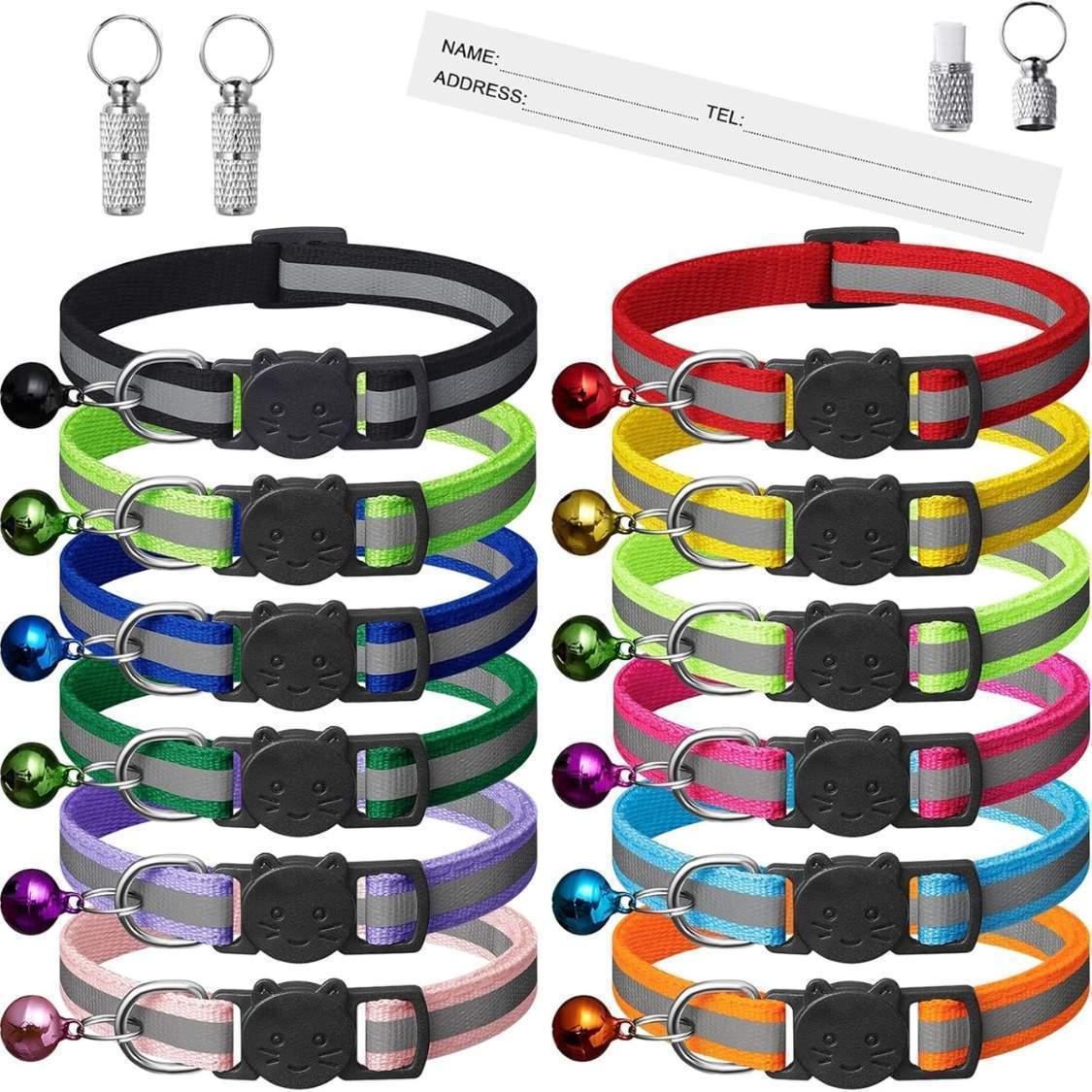 12 Pack Reflective Breakaway Cat Collars With Bells,Safety Buckle Kitten Collar, With Name Tag, Adjustable,Ideal For Girl Cats Male Cats
