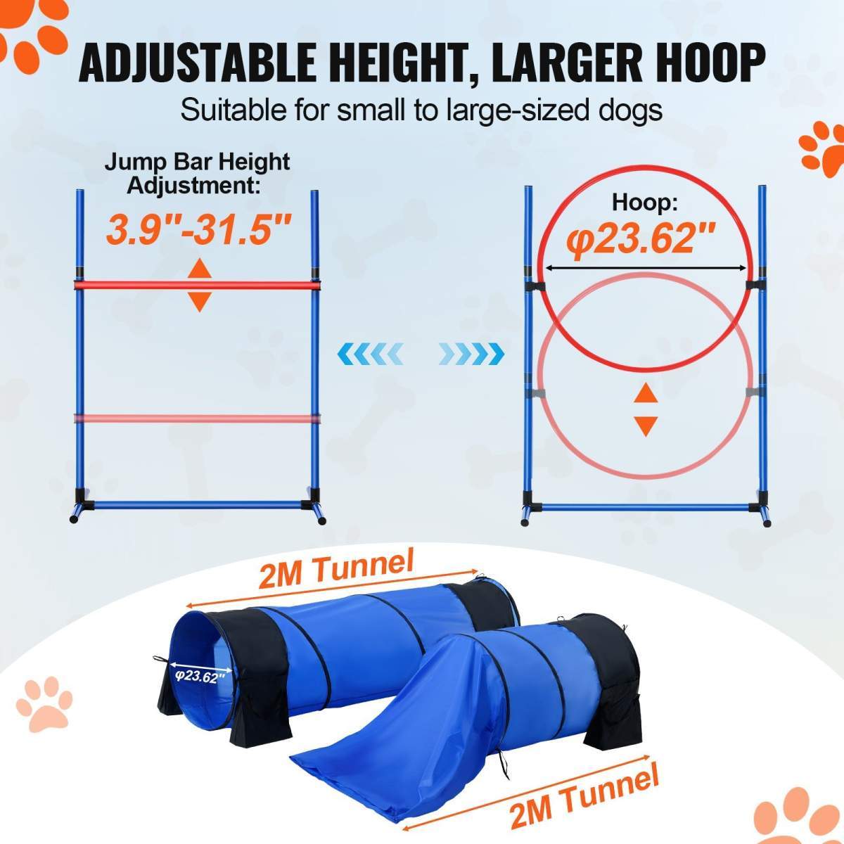Dog Agility Training Equipment 7 PCS Set W/ Hurdles 2 Tunnels Jump Ring - Image 4