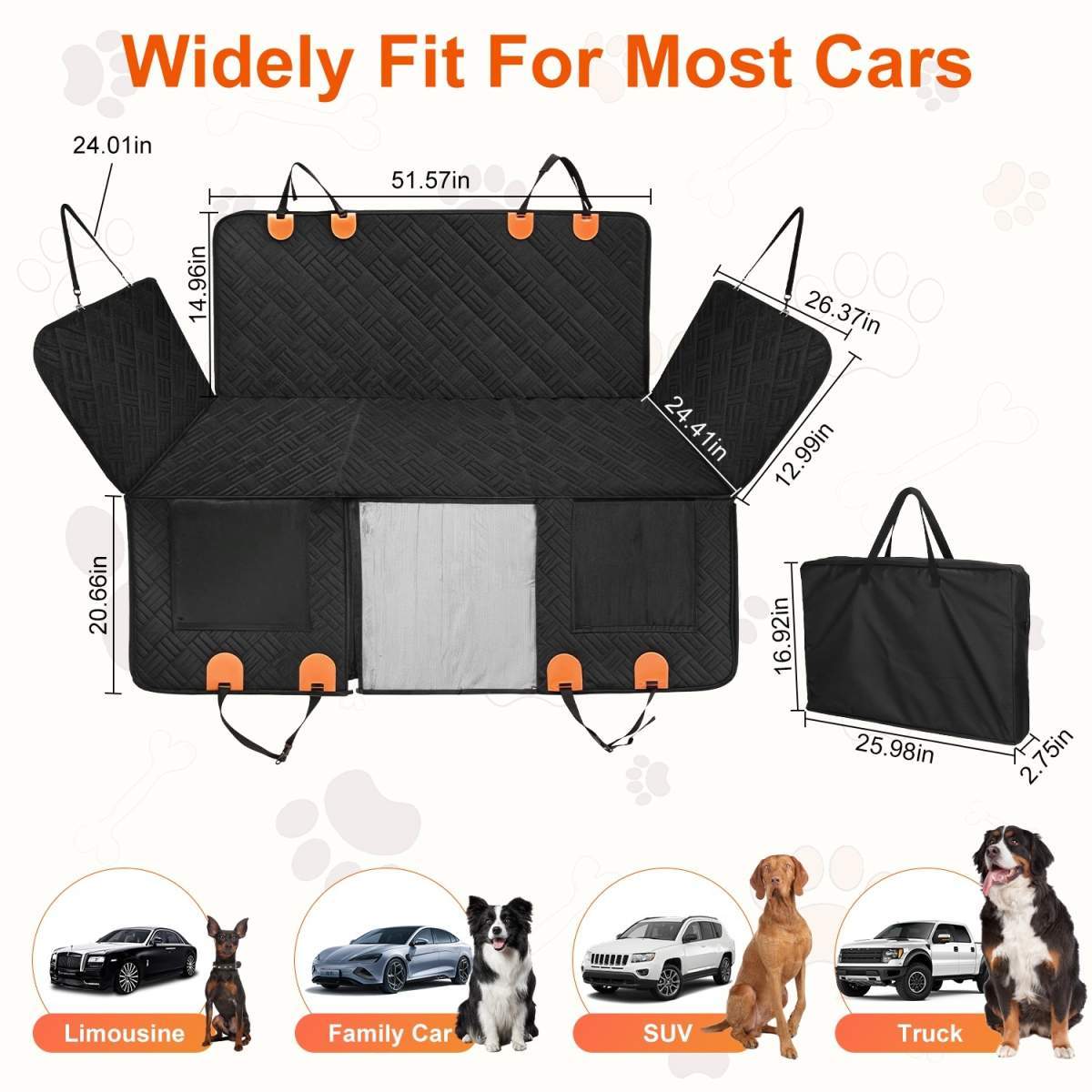 1Pc Dog Car Seat Cover For Back Seat Waterproof Oxford Cloth Seat Cover Hammock Non-Slip Scratchproof Back Seat Extender With Side Flap Mesh Window Storage Bag For Car SUV Truck - Image 8