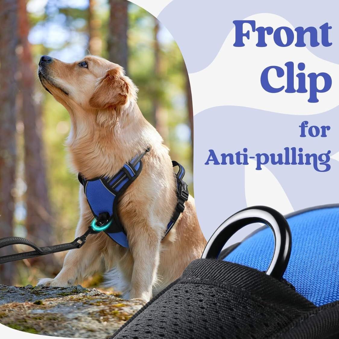 Dog Harness For Large, No Pull Easy On & Off With 3 Buckles Pet Harness, Adjustable Soft Walking Vest With 2 Clips And Handle, Reflective For Large Dogs, Blue, L - Image 2