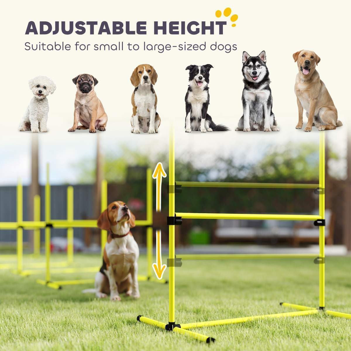 4 Piece Dog Agility Set with Adjustable Height Jump Bars, Carry Bag, Displacing Top Bar, Yellow Yellow - Image 8