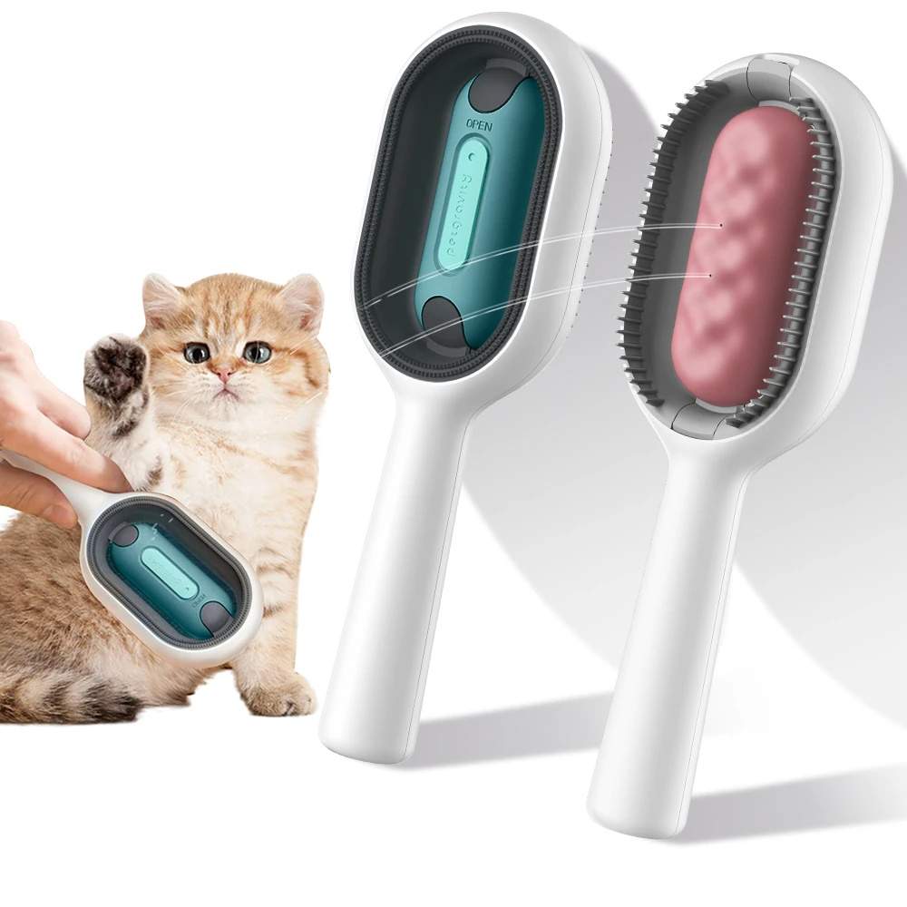 Cat Hair Brush With Water, Sticky Brush For Cats, 4 In-1 Cat Grooming Brush Creative Update Cat Dog Grooming Comb With Water Tank Double-Sided Hair Removal Brush Kitten Pet Supplies Accessories - Image 4