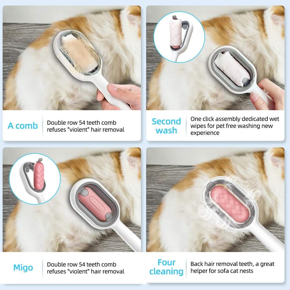 Cat Hair Brush With Water, Sticky Brush For Cats, 4 In-1 Cat Grooming Brush Creative Update Cat Dog Grooming Comb With Water Tank Double-Sided Hair Removal Brush Kitten Pet Supplies Accessories - Image 5