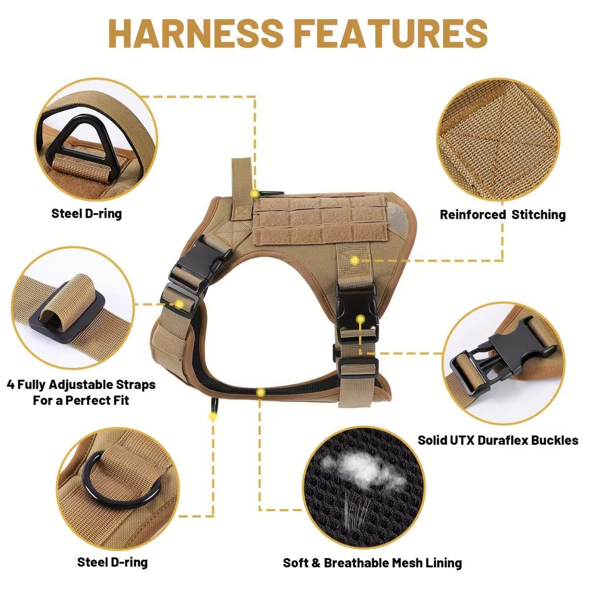 Tactical Pet Chest Service Dog Harness Vest Adjustable Reflective Dog Harness Metal Buckle Hiking Training - Image 3