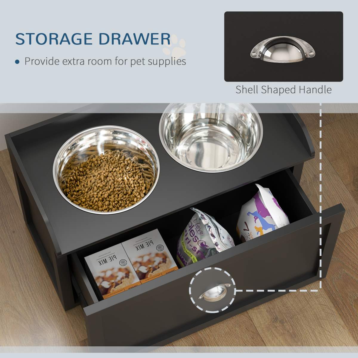 Pet Feeding Station Pet Dish Bowl Set with Storage, 2 Elevated Dog Bowls for Large Sized Dogs, Black - Image 8