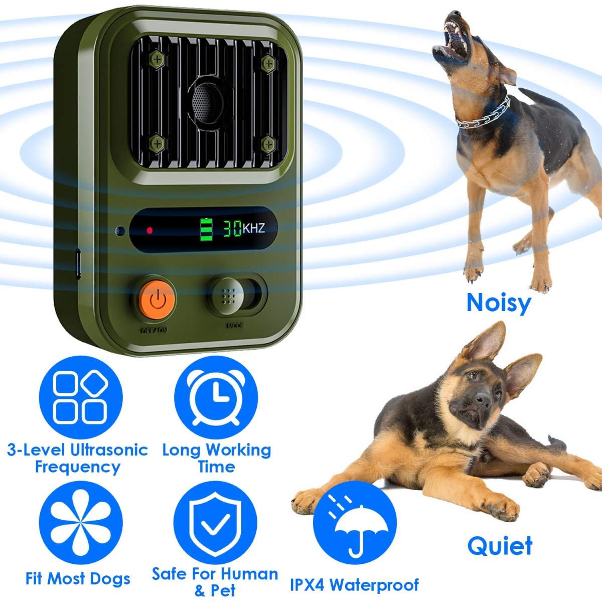Black-Green Color Options -- 1Pc Ultrasonic Anti-Barking Device Rechargeable Auto Dog Bark Control Deterrent Box Training Device IPX4 Waterproof With 3 Frequency Max 32.8Feet Sensing Distance For Most - Image 5