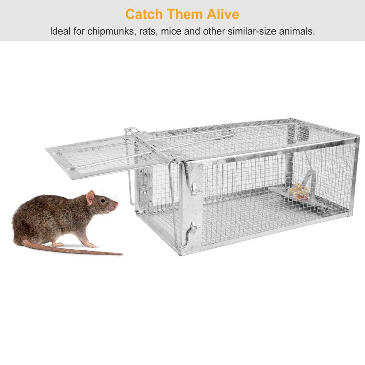 Humane Live Animal Trap, Galvanized Steel Mouse Cage Trap With Sensitive Gravity Pedal, Escape-Proof Design, Reusable Rodent Catcher For Home Yard Garage Restaurant - Image 3