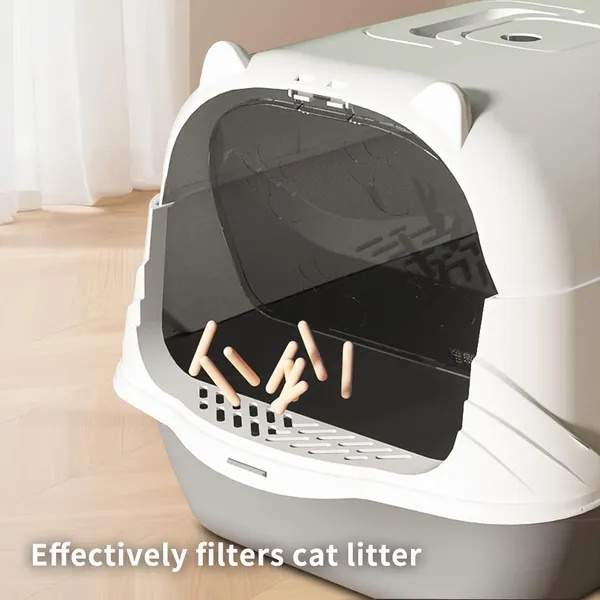2026 Top Rated Fully Enclosed Cat Litter Box, Gray - Odor-Locking, Portable With Scoop & Litter Mat - Image 2