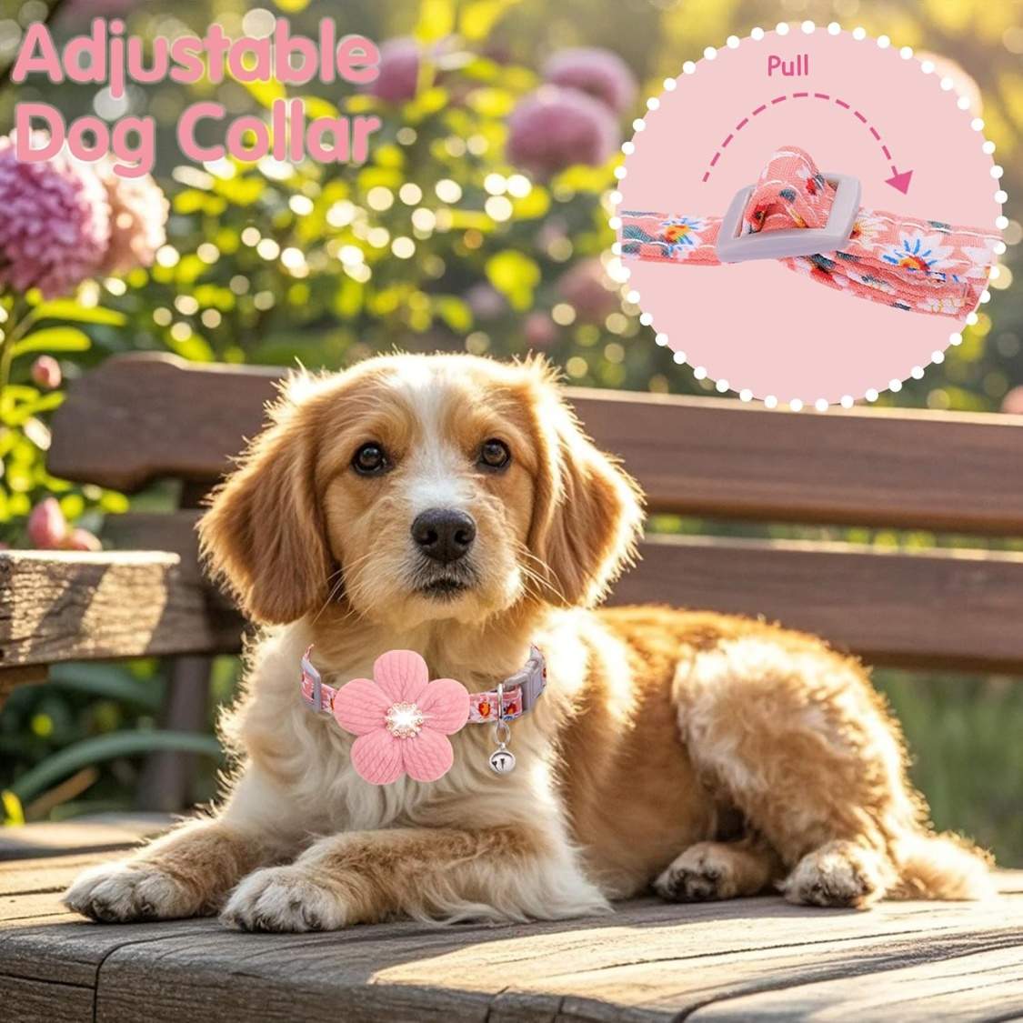 Small Dog Collar With Flower, Spring Dog Collar For Girl Dog Collars For Small Dogs Cute Dog Collar With Bell, Adjustable Length - Image 7