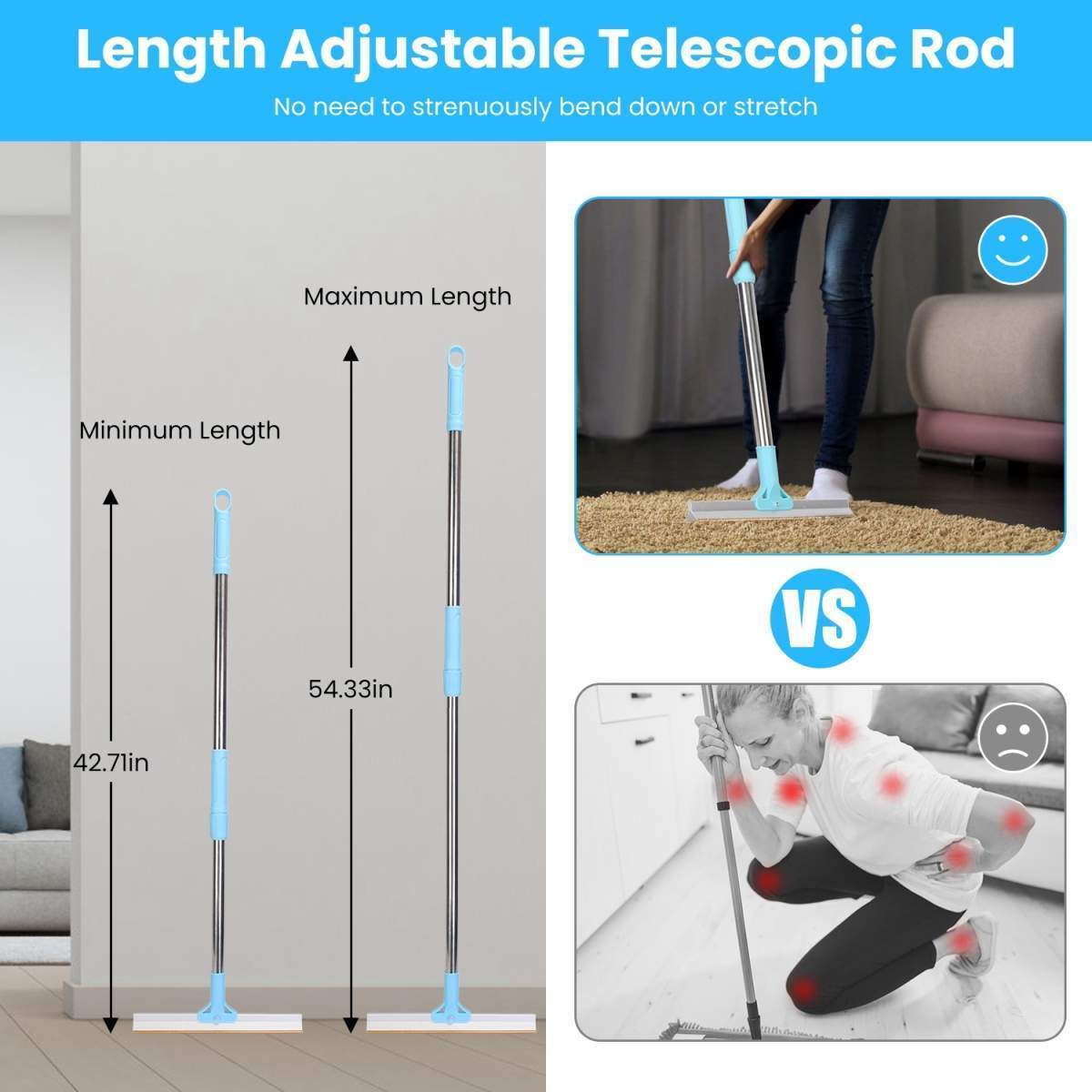1Pc Pet Hair Removal Rake With 54.33in Adjustable Telescopic Rod Multi-Fabric Dog Cat Hair Scraper Lint Shaver For Carpet Rug Clothes Couch - Image 3