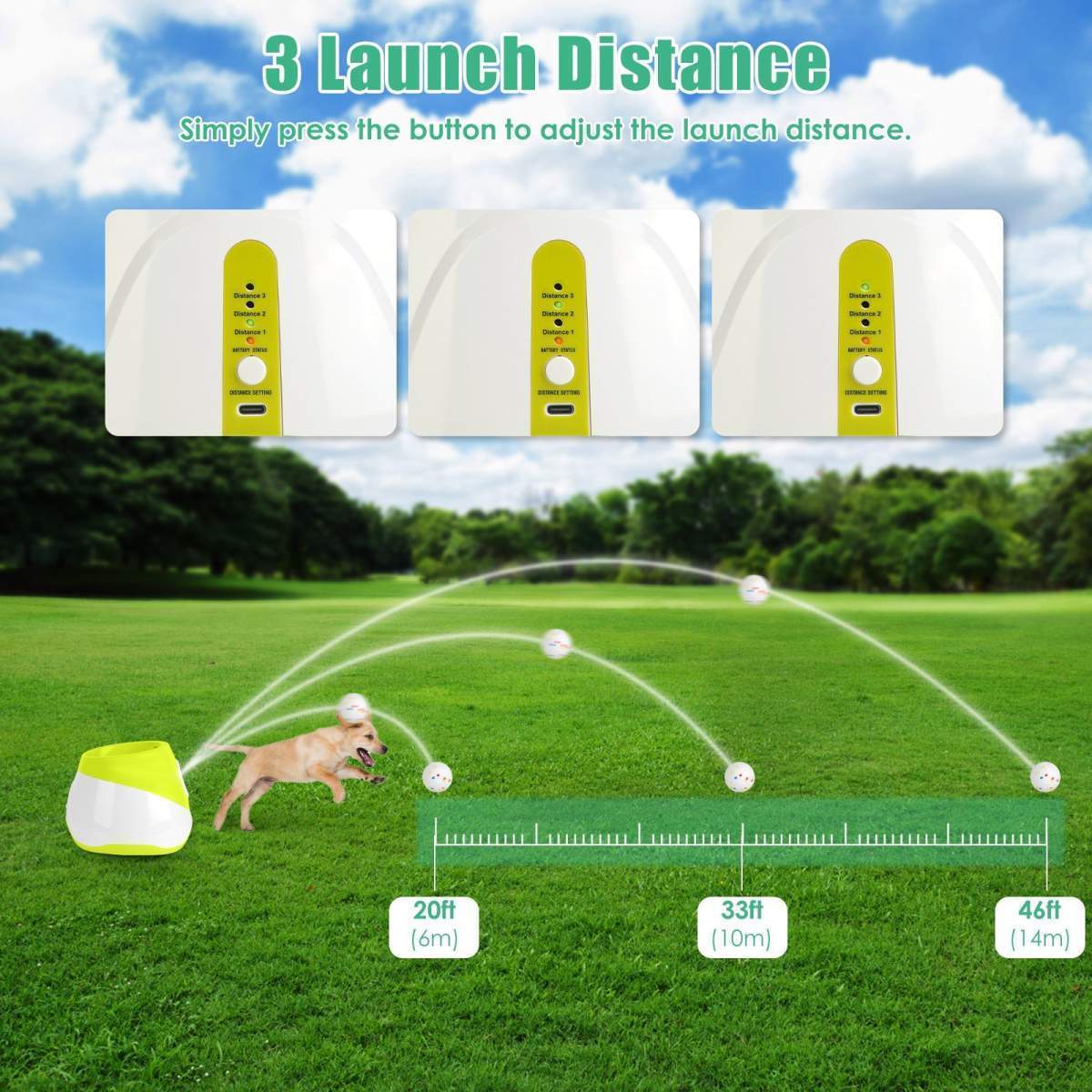 Automatic Dog Ball Launcher Rechargeable Interactive Pet Ball Thrower For Small Medium Dogs Interactive Dog Fetch Toy With 3 Adjustable Distance Settings 6Pcs 2.3in Balls - Image 6