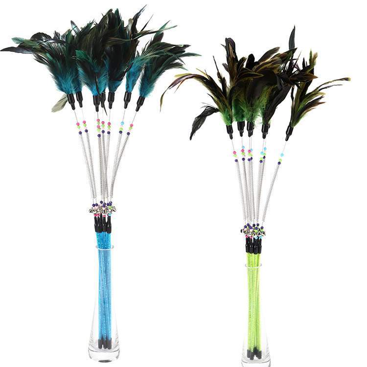 Spring bells, color beads, cat stick, feather cat stick, cat supplies, cat toys - Image 2