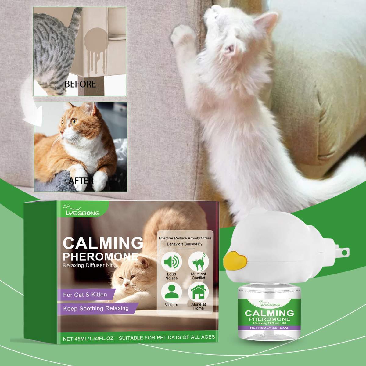 Cat Calming Pheromone Diffuser Kit 45ml, Stress Relief For Anxious Cats & Kittens - Image 10