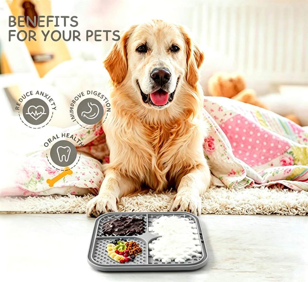 Licking Mat For Dogs & Cats With Suction Cups, 1 Pack Square Dog Slow Feeder Lick Pat For Anxiety Relief & Boredom, Dog Toys To Keep Them Busy, Pets Bathing Training Grooming Mat - Image 6