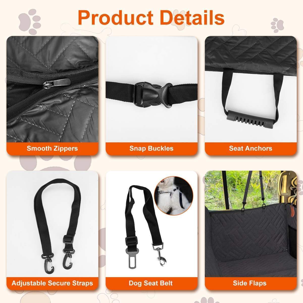 1Pc Dog Car Seat Cover For Back Seat Waterproof Oxford Cloth Seat Cover Hammock Non-Slip Scratchproof Back Seat Extender With Side Flap Mesh Window Storage Bag For Car SUV Truck - Image 3