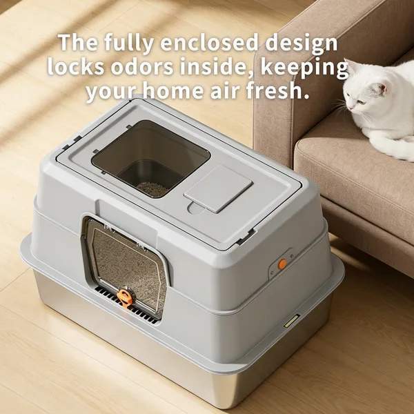 2025 Must-Buy Fully Enclosed Stainless Steel Cat Litter Box, Odor-Proof, Anti-Splash, Spacious For Large Cats - Image 8