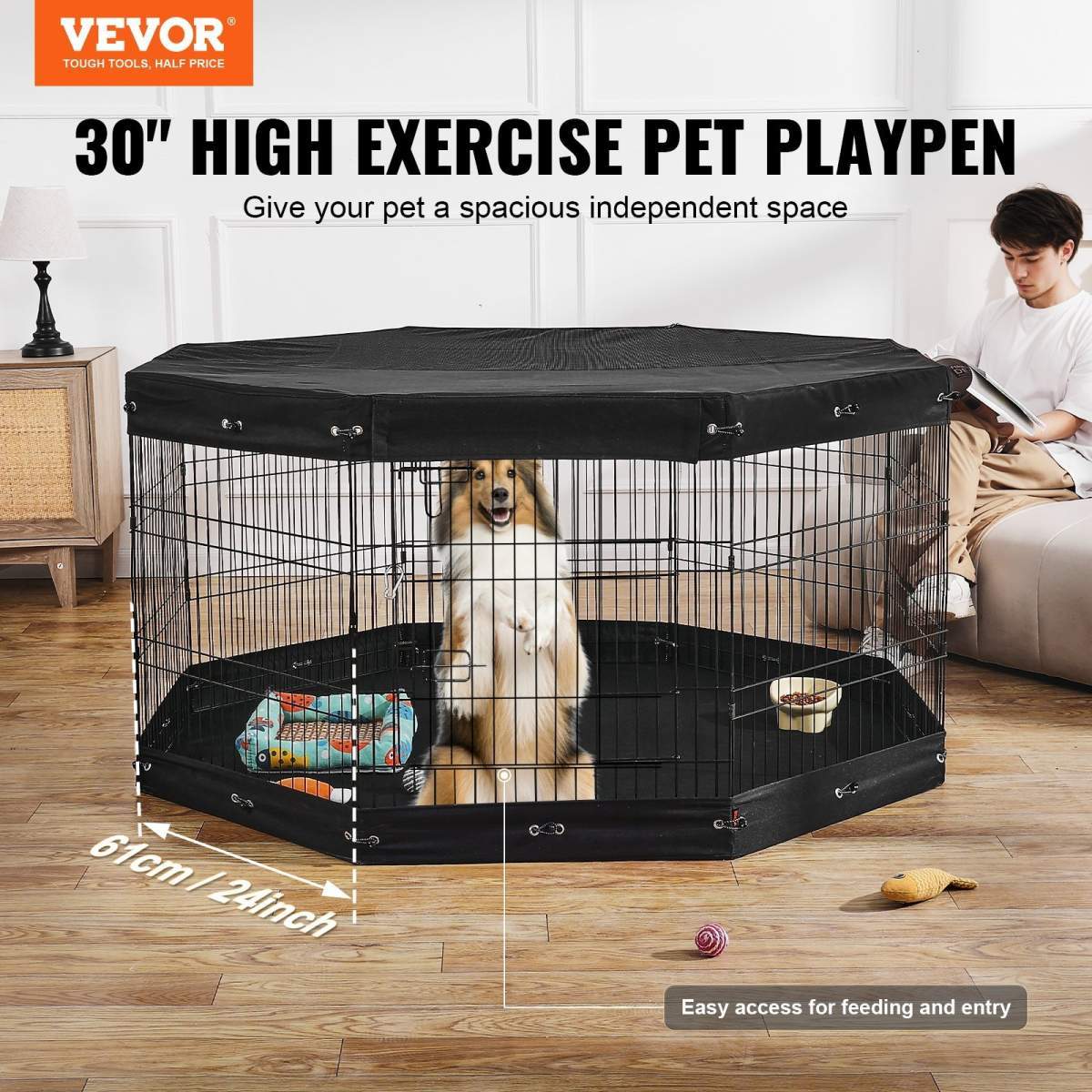 Dog Playpen 8 Panels Foldable Metal Dog Exercise Pen With Pad Cover 30"H - Image 5