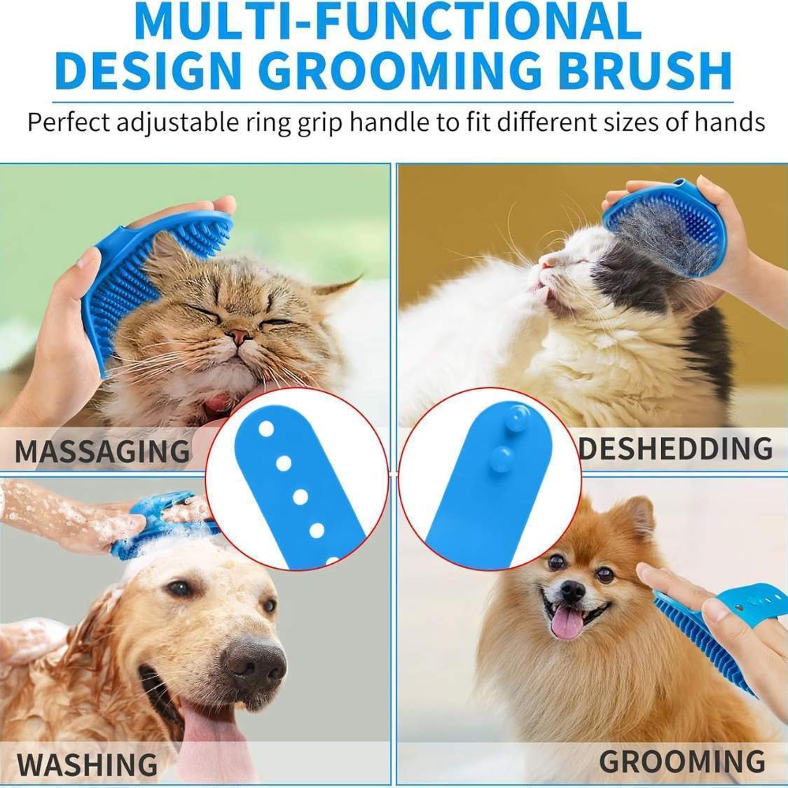 6PCS Dog Bath Brush Dog Toothbrush Adjustable Handle Shampoo Brush Scrubber For Short Long Haired Dogs Cats Effectively Solve Odor Stain Removal Problems - Image 6